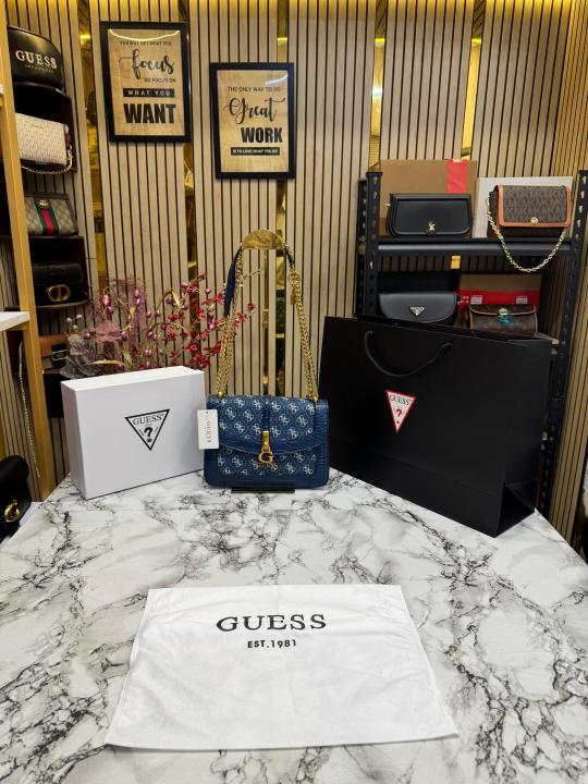 GUESS G JAMES LOGO SHOULDER BAG WITH OG BOX AND DUST BAG PREMIUM QUALITY (BLUE)