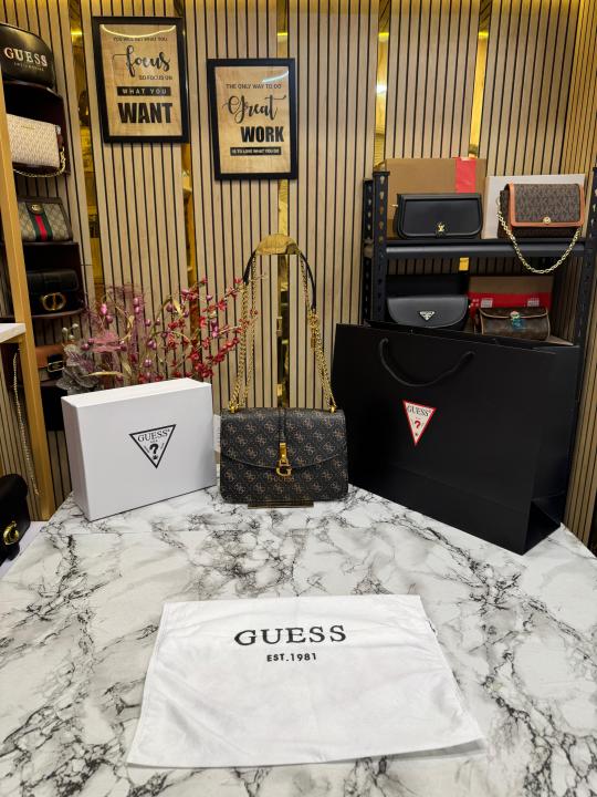 GUESS G JAMES LOGO SHOULDER BAG WITH OG BOX AND DUST BAG PREMIUM QUALITY (BROWN)