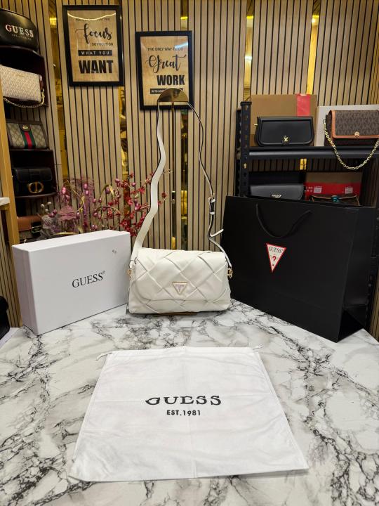 Guess Quilted Crossbody Bag With Box And Dust Bag Including (White)