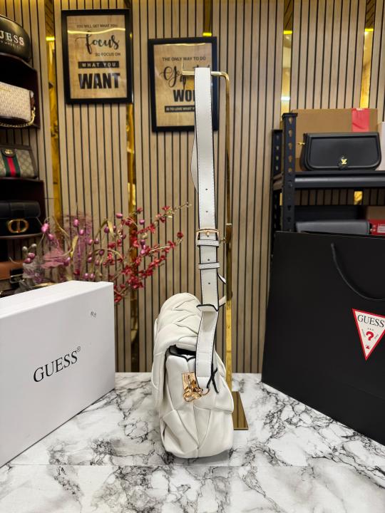 Guess Quilted Crossbody Bag With Box And Dust Bag Including (White)