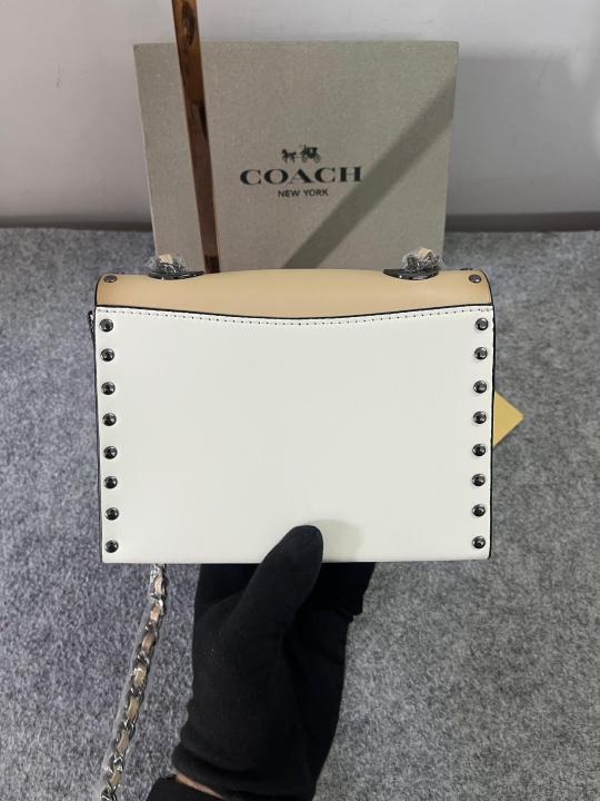Coach Parker Studded Premium Shoulder Bag With OG Box & Dust Bag (Beige 28032)