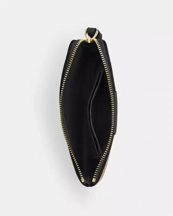 Coach Corner Zip Wristlet In Signature Canvas With Black Stripe With OG Box & Dust Bag 105