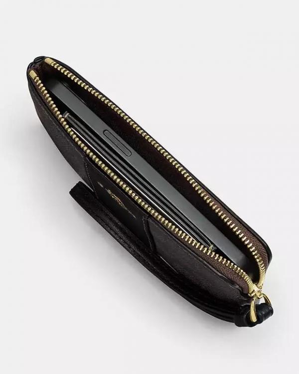 Coach Corner Zip Wristlet In Signature Canvas With Black Stripe With OG Box & Dust Bag 105