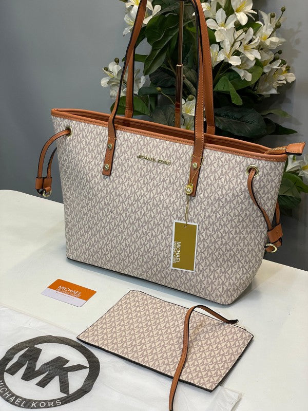 Michael Kors Tote Bag Mk With Pouch With Dust Bag (19016 Beige Brown)