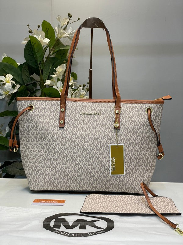 Michael Kors Tote Bag Mk With Pouch With Dust Bag (19016 Beige Brown)