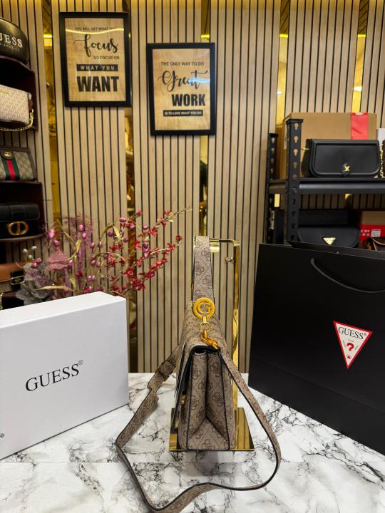 Guess Noelle Crossbody Flap Bag With Box And Dust Bag Including Carry Bag (Khaki)