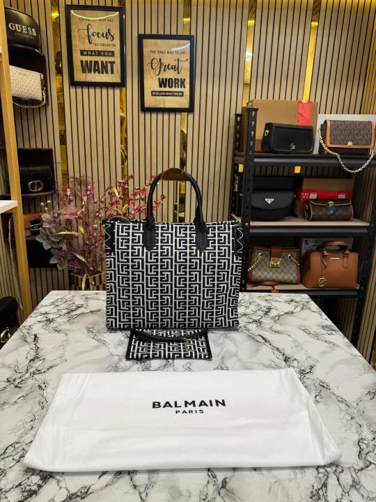 Balmai n Paris Monogram Premium Quality Tote Bag With Dust Bag (Black)
