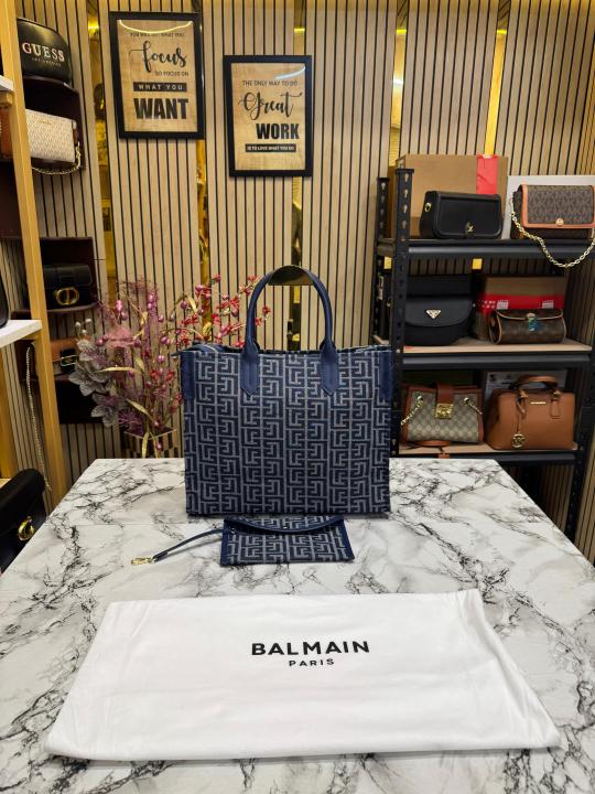 Balmai n Paris Monogram Premium Quality Tote Bag With Dust Bag (Blue)