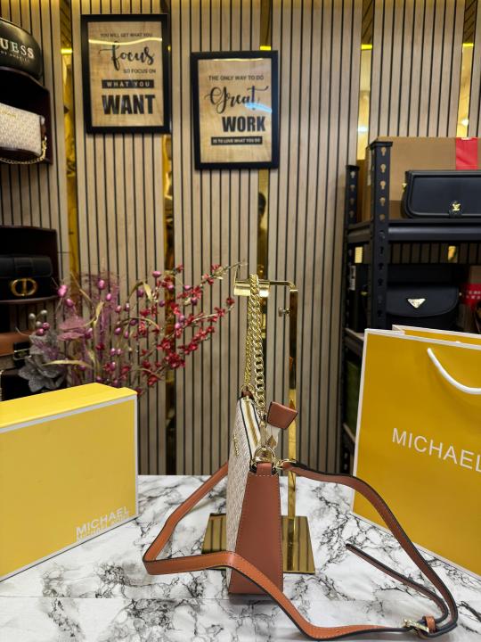 Michael Kors Signature Pvc Shoulder Bag With Box And Dust Bag Including Carry Bag (Beige)