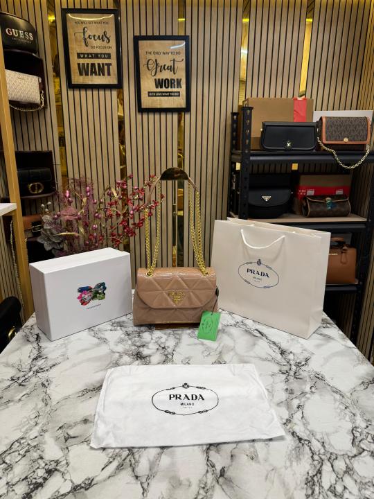 Prad  a Quilted Spectrum Shoulder Bag With Box And Dust Bag Including Carry Bag (9861 1 Apricot)
