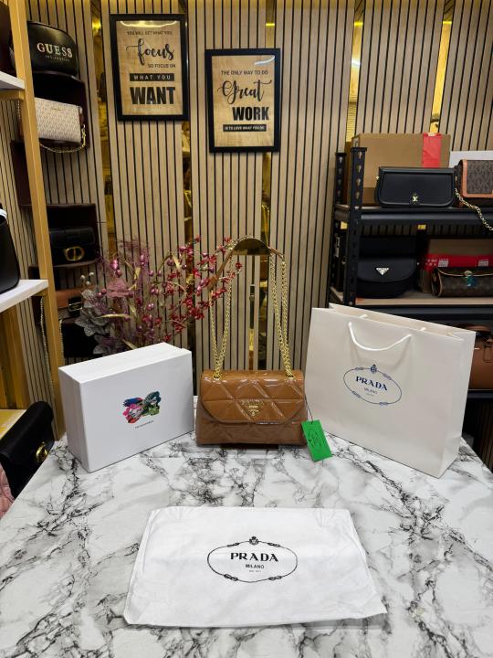 Prad  a Quilted Spectrum Shoulder Bag With Box And Dust Bag Including Carry Bag (9861 1 Brown)