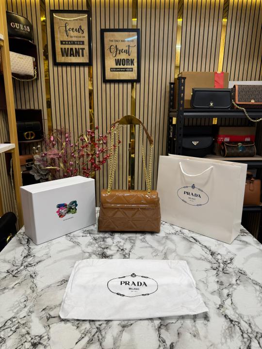 Prad  a Quilted Spectrum Shoulder Bag With Box And Dust Bag Including Carry Bag (9861 1 Brown)