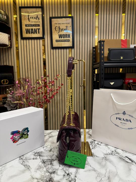 Prad  a Quilted Spectrum Shoulder Bag With Box And Dust Bag Including Carry Bag (9861 1 Maroon)