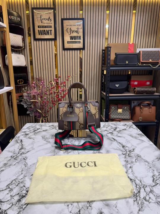 Gucc i Ophidia Big Gg Monogram Handbag With Dust Bag (Brown)