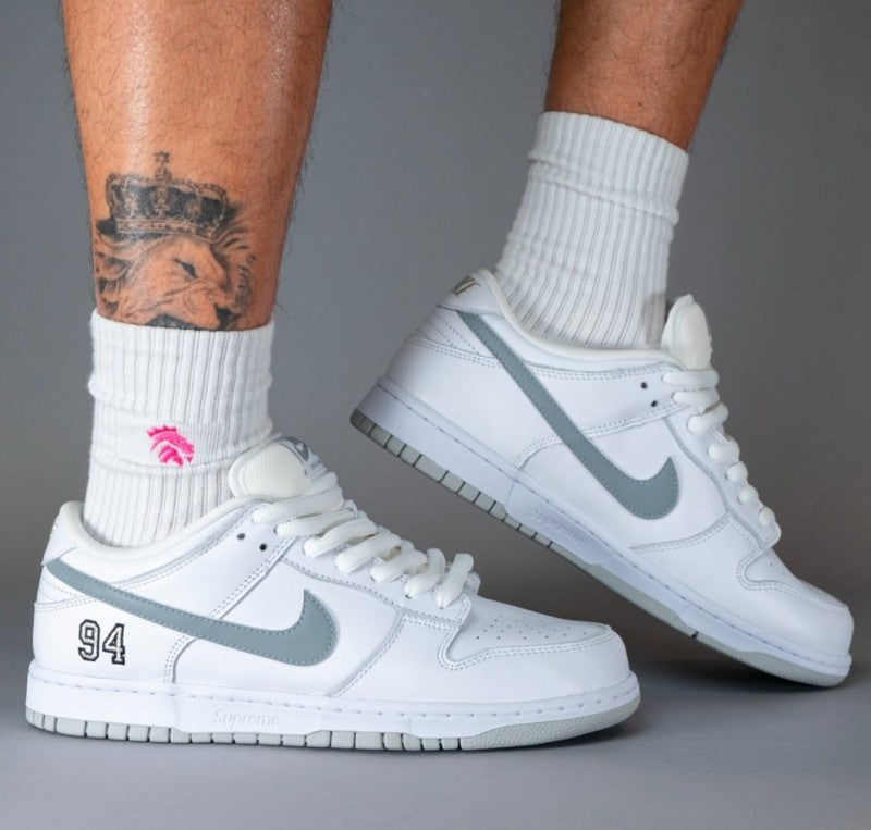 Supreme x Nikee SB Dunk Low White Grey