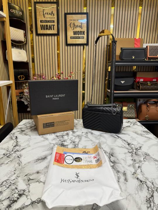 YSL SAINT LAURENT COLLEGE SILVER CHAIN BAG DUBBLE BOX PACKING (10888)
