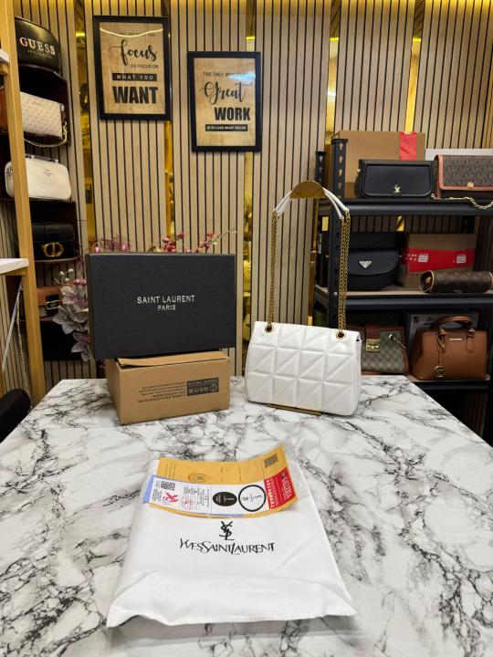 Ysl Saint Laurent Laulau Shoulder Bag With Double Og Box And Dust Bag (White)