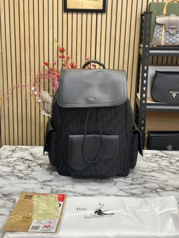 Christian Dior Saddle Oblique BackPack With Dust Bag (Full Black)