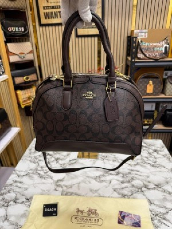 Coach Signature Alma Domed Satchel With Dusty Bag And Card (C502 Coffee)