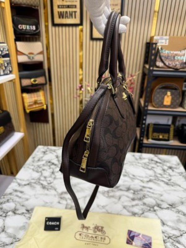 Coach Signature Alma Domed Satchel With Dusty Bag And Card (C502 Coffee)