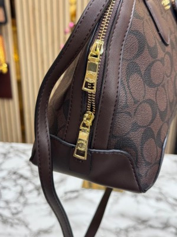 Coach Signature Alma Domed Satchel With Dusty Bag And Card (C502 Coffee)
