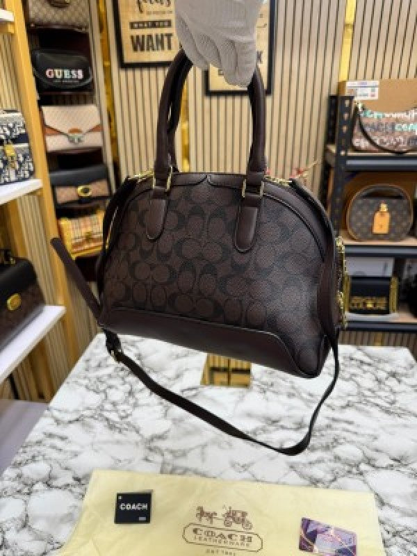 Coach Signature Alma Domed Satchel With Dusty Bag And Card (C502 Coffee)