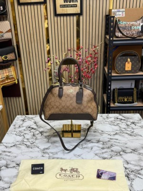 Coach Signature Alma Domed Satchel With Dusty Bag And Card (C502 Lapricot Coffee)