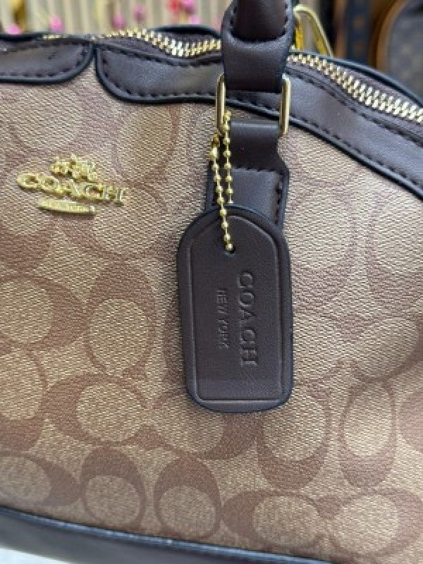 Coach Signature Alma Domed Satchel With Dusty Bag And Card (C502 Lapricot Coffee)