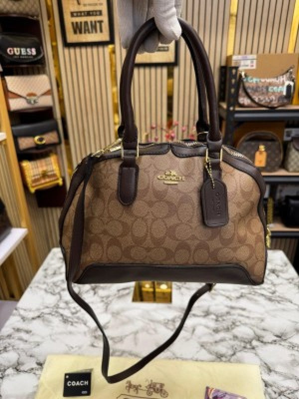 Coach Signature Alma Domed Satchel With Dusty Bag And Card (C502 Lapricot Coffee)