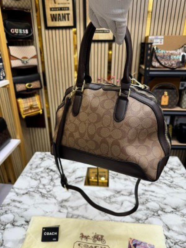 Coach Signature Alma Domed Satchel With Dusty Bag And Card (C502 Lapricot Coffee)