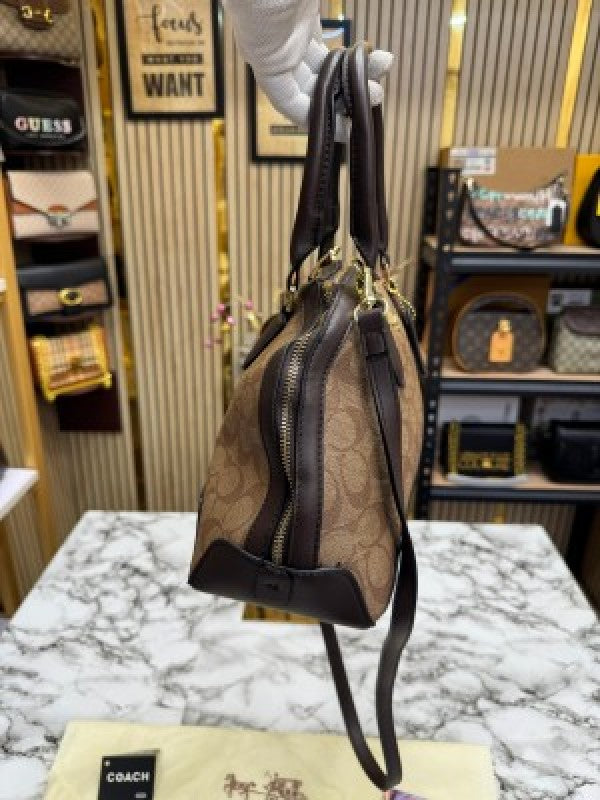 Coach Signature Alma Domed Satchel With Dusty Bag And Card (C502 Lapricot Coffee)