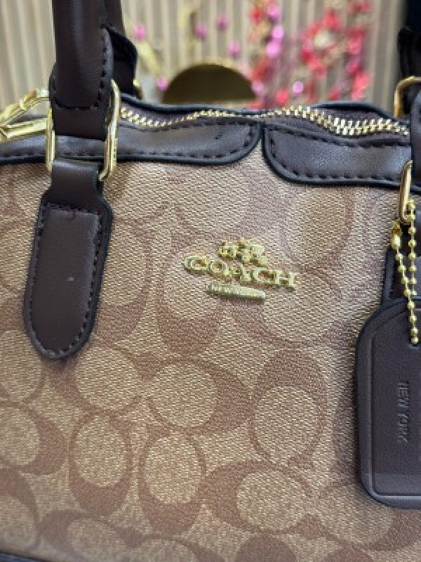 Coach Signature Alma Domed Satchel With Dusty Bag And Card (C502 Lapricot Coffee)
