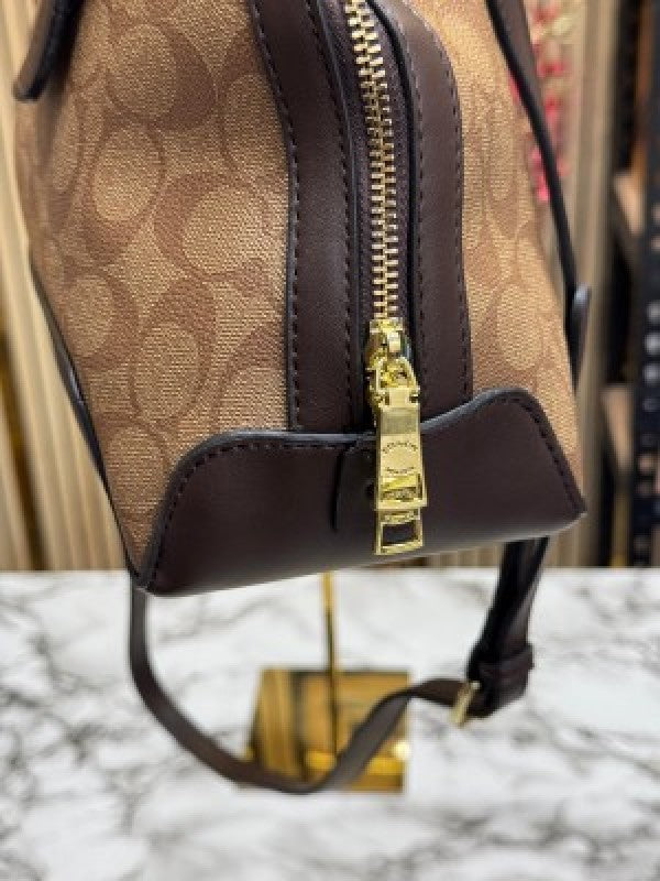 Coach Signature Alma Domed Satchel With Dusty Bag And Card (C502 Lapricot Coffee)