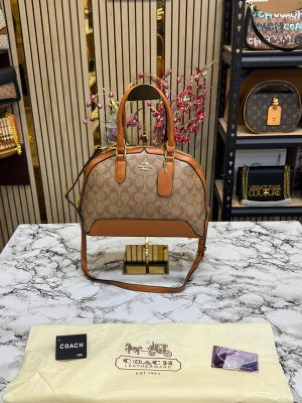 Coach Signature Alma Domed Satchel With Dusty Bag And Card (C502 Apricot Brown)