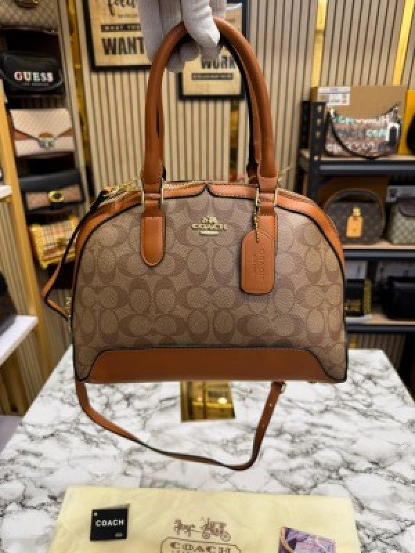 Coach Signature Alma Domed Satchel With Dusty Bag And Card (C502 Apricot Brown)