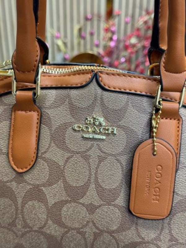 Coach Signature Alma Domed Satchel With Dusty Bag And Card (C502 Apricot Brown)