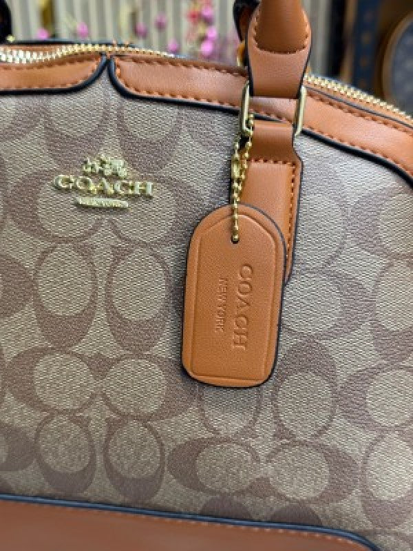 Coach Signature Alma Domed Satchel With Dusty Bag And Card (C502 Apricot Brown)