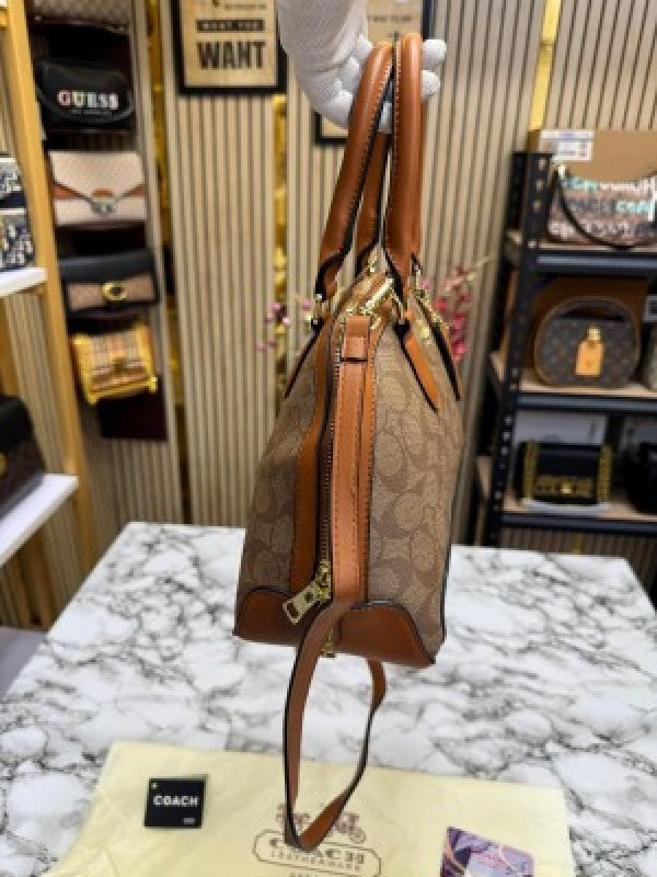 Coach Signature Alma Domed Satchel With Dusty Bag And Card (C502 Apricot Brown)