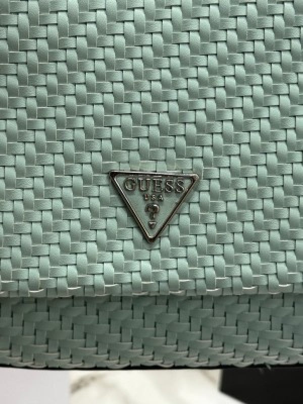 GUESS CESSILY LEATHER WEAVING SHOULDER BAG WITH OG BOX AND DUST BAG AND CARRY BAG (LIGHT GREEN)