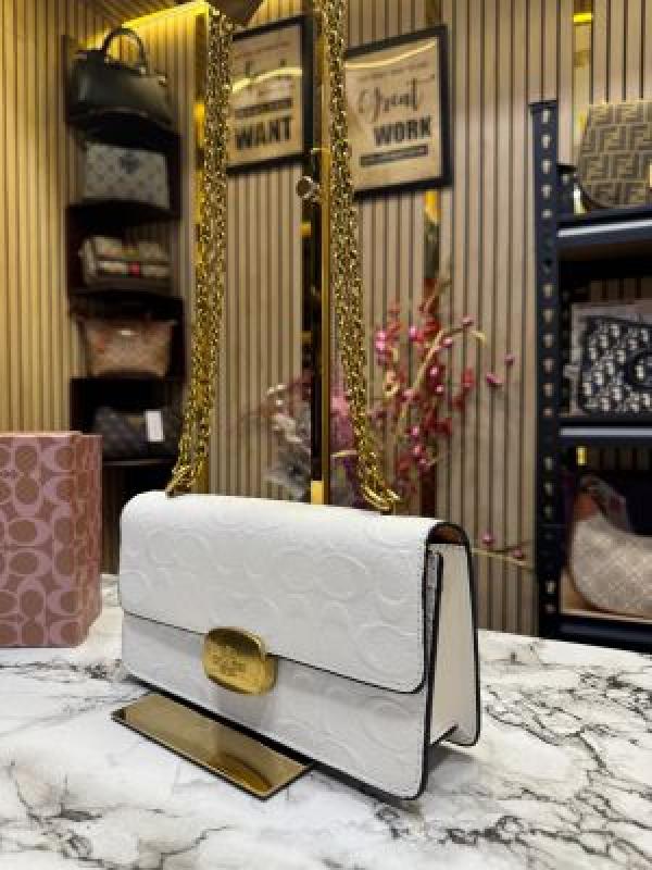 Coach Eliza Flap Crossbody Shoulder Bag With Og Box And Dust Bag (White Embossed)