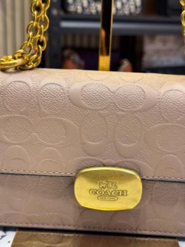 Coach Eliza Flap Crossbody Shoulder Bag With Og Box And Dust Bag (Khaki Embossed)