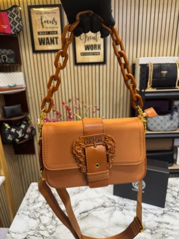 VERSACE JEANS COUTURE WOMENS CANTA SLING SHOULDER BAG WITH OG BOX AND DUST BAG PREMIUM QUALITY (BROWN)
