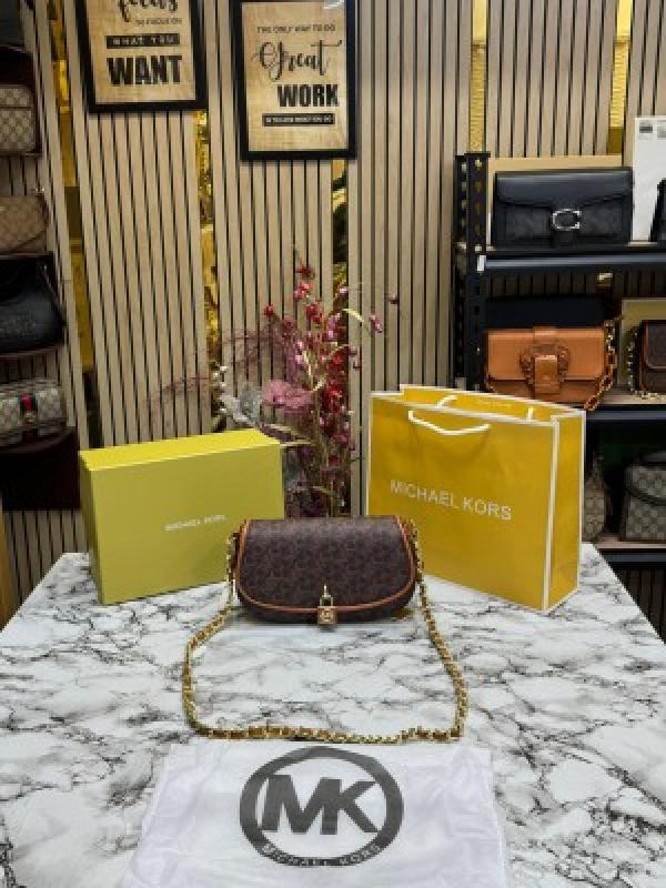 Michael Kors Mila Empire Signature Logo Shoulder Bag With Box And Dust Bag Including CarryBag (Brown)