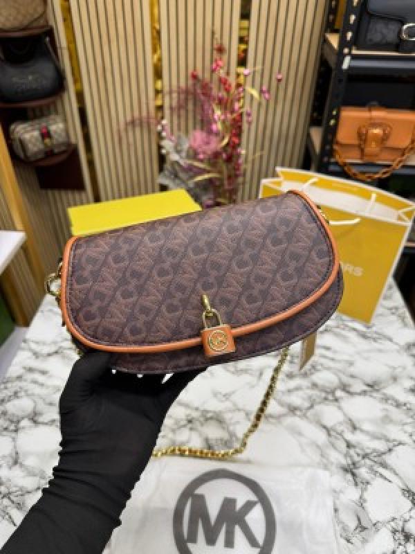 Michael Kors Mila Empire Signature Logo Shoulder Bag With Box And Dust Bag Including CarryBag (Brown)