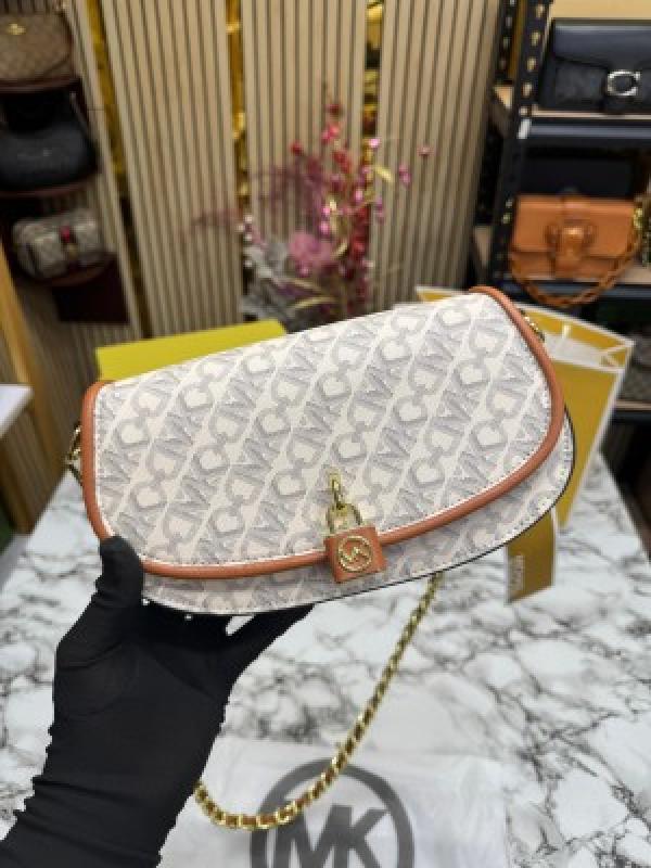 Michael Kors Mila Empire Signature Logo Shoulder Bag With Box And Dust Bag Including CarryBag (Biege)