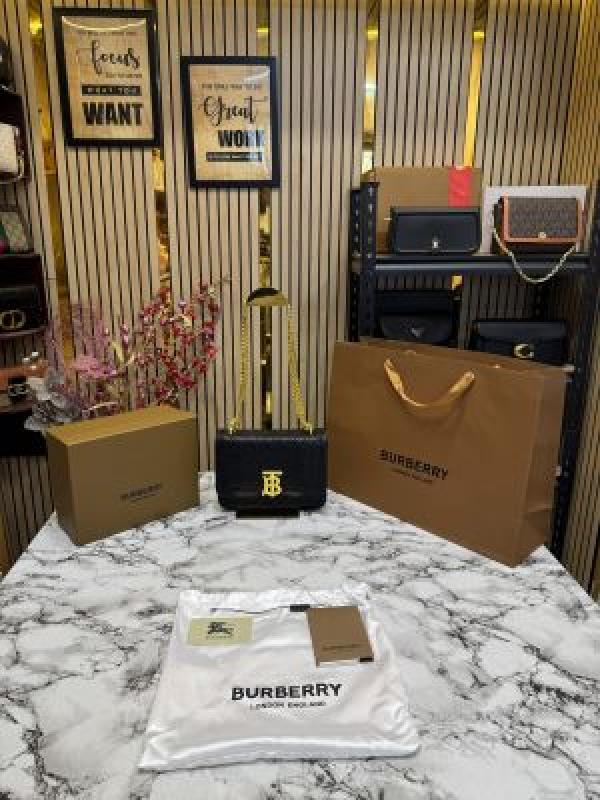 Burberry TB Monogram Quilted Shoulder Bag With Box And Dust Bag (Black)