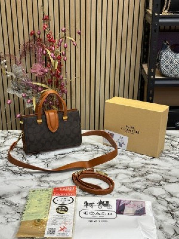 COAC H TRENDY SIGNATURE SATCHEL BAG WITH OG BOX AND DUST BAG PREMIUM QUALITY (COFFEE BROWN)