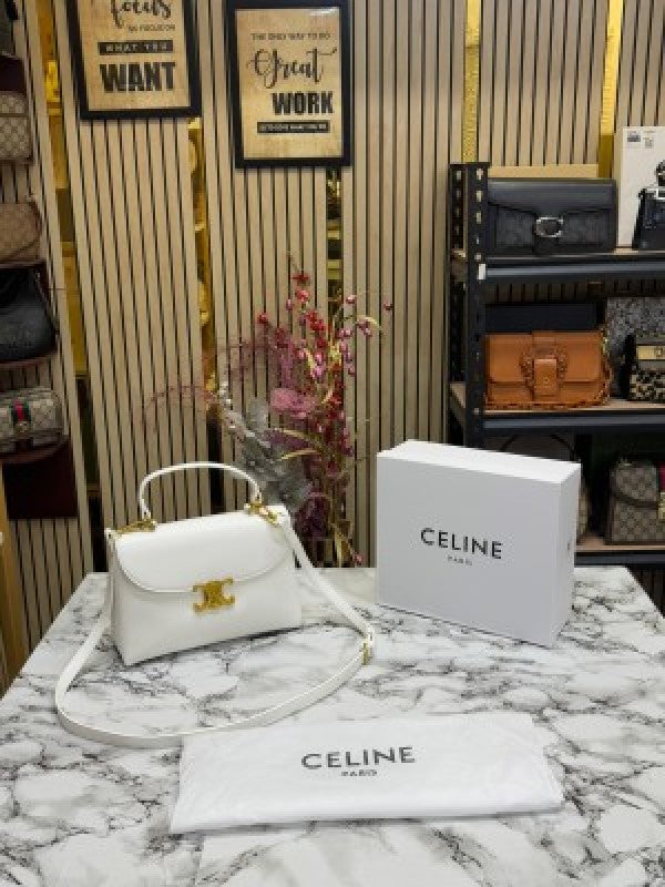Celine Triomphe Classic Bag With Box And Dust Bag (White)