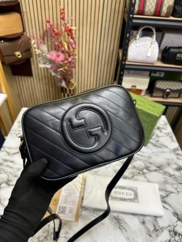 GUCC I SOHO LEATHER HANDBAG WITH OG BOX AND DUST BAG (BLACK) (S5)