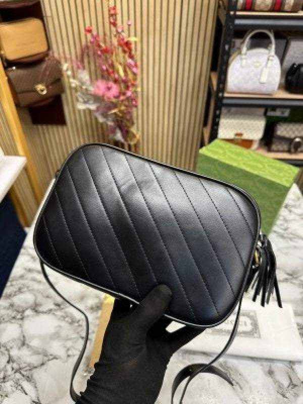 GUCC I SOHO LEATHER HANDBAG WITH OG BOX AND DUST BAG (BLACK) (S5)